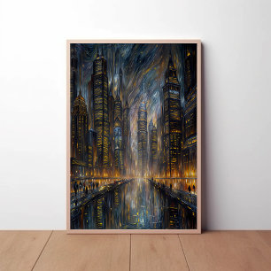 Van Gogh stijl futuristische stadslandschap kunst Perfect Poster