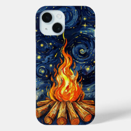 Van Gogh stijl kampvuur iPhone 15 Case