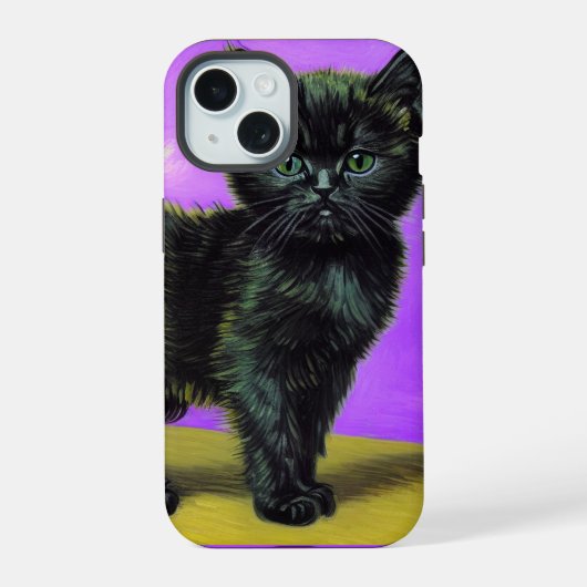 Van Gogh Stijl Kat iPhone 15 Case (Achterkant)