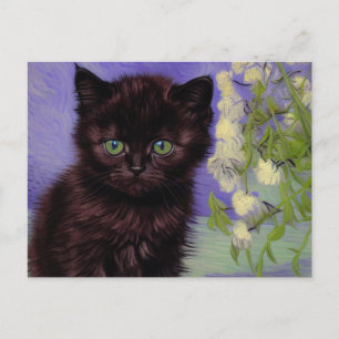 Van Gogh Stijl Kat met Witte Bloemen Briefkaart