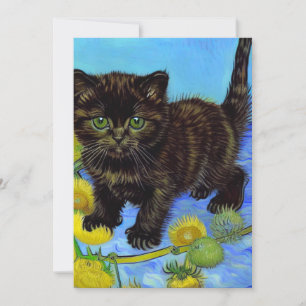Van Gogh Stijl Kat met Zonnebloemen Aankondiging