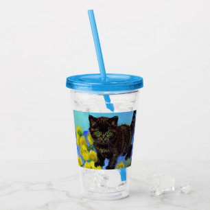 Van Gogh Stijl Kat met Zonnebloemen Acryl Drinkbeker