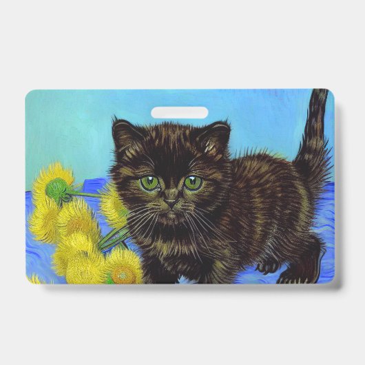 Van Gogh Stijl Kat met Zonnebloemen Badge (Voorzijde)