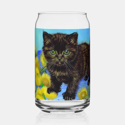 Van Gogh Stijl Kat met Zonnebloemen Blikvorm Glas (Voorkant)