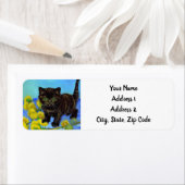 Van Gogh Stijl Kat met Zonnebloemen Etiket (Insitu)