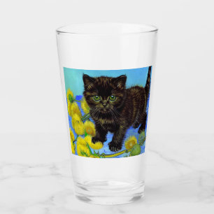 Van Gogh Stijl Kat met Zonnebloemen Glas