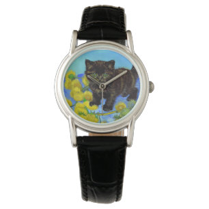 Van Gogh Stijl Kat met Zonnebloemen Horloge