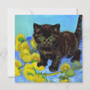 Van Gogh Stijl Kat met Zonnebloemen Kaart