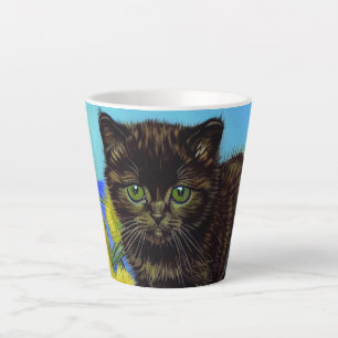 Van Gogh Stijl Kat met Zonnebloemen Latte Mok