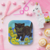 Van Gogh Stijl Kat met Zonnebloemen Papieren Bordje (Feest)