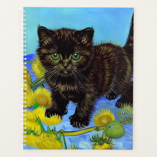 Van Gogh Stijl Kat met Zonnebloemen Planner (Voorkant)