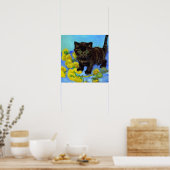 Van Gogh Stijl Kat met Zonnebloemen Poster (Keuken)