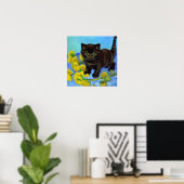 Van Gogh Stijl Kat met Zonnebloemen Poster (Thuiskantoor)