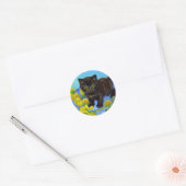 Van Gogh Stijl Kat met Zonnebloemen Ronde Sticker (Envelop)