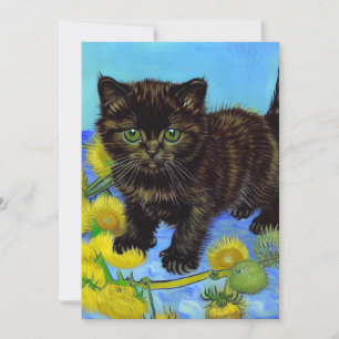Van Gogh Stijl Kat met Zonnebloemen Save The Date