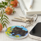 Van Gogh Stijl Kat met Zonnebloemen Sleutelhanger (Voorkant Rechts)