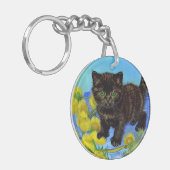Van Gogh Stijl Kat met Zonnebloemen Sleutelhanger (Voorkant Links)