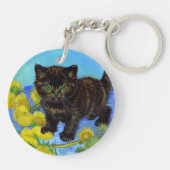Van Gogh Stijl Kat met Zonnebloemen Sleutelhanger (Achterkant)