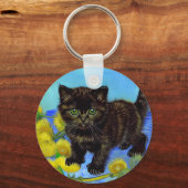 Van Gogh Stijl Kat met Zonnebloemen Sleutelhanger (Voorkant)