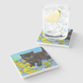 Van Gogh Stijl Kat met Zonnebloemen Stenen Onderzetter (Zijkant)