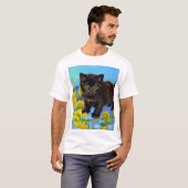Van Gogh Stijl Kat met Zonnebloemen T-shirt (Voorkant volledig)