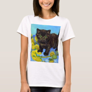 Van Gogh Stijl Kat met Zonnebloemen T-shirt