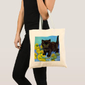Van Gogh Stijl Kat met Zonnebloemen Tote Bag (Voorkant (product))