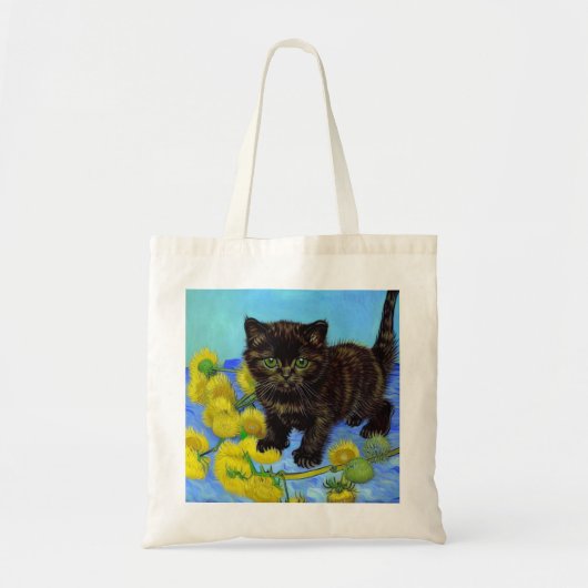 Van Gogh Stijl Kat met Zonnebloemen Tote Bag (Voorkant)