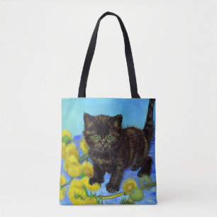 Van Gogh Stijl Kat met Zonnebloemen Tote Bag
