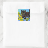 Van Gogh Stijl Kat met Zonnebloemen Vierkante Sticker (Tas)
