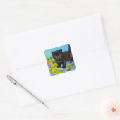 Van Gogh Stijl Kat met Zonnebloemen Vierkante Sticker (Envelop)