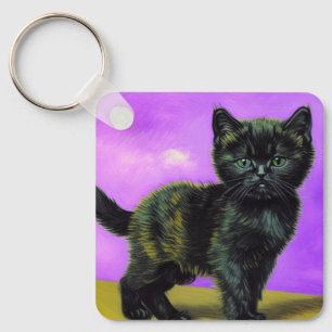 Van Gogh Stijl Kat Sleutelhanger