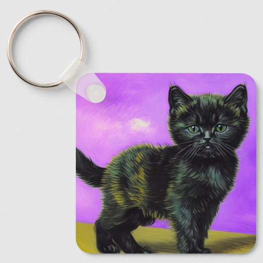 Van Gogh Stijl Kat Sleutelhanger (Voorkant)