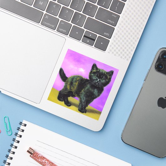 Van Gogh Stijl Kat Sticker (Laptop met iPhone)