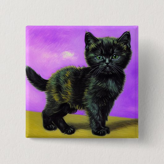 Van Gogh Stijl Kat Vierkante Button 5,1 Cm (Voorkant)