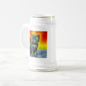 Van Gogh Stijl Kat Zonsondergang Strand Bierpul (Voorkant links)