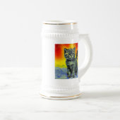 Van Gogh Stijl Kat Zonsondergang Strand Bierpul (Voorkant rechts)