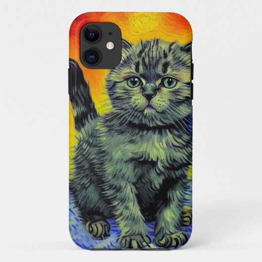 Van Gogh Stijl Kat Zonsondergang Strand Case-Mate iPhone Case (Achterkant)