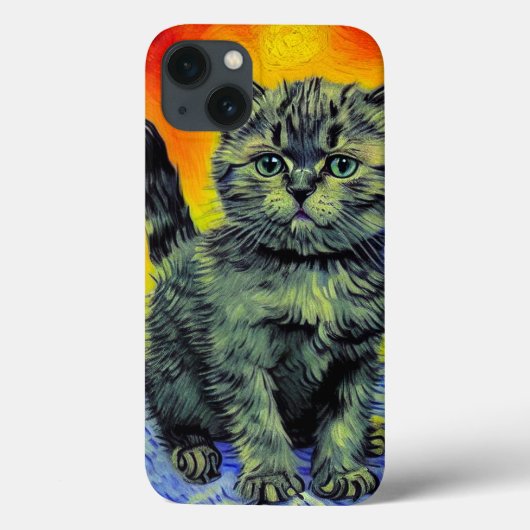 Van Gogh Stijl Kat Zonsondergang Strand Case-Mate iPhone Case (Achterkant)