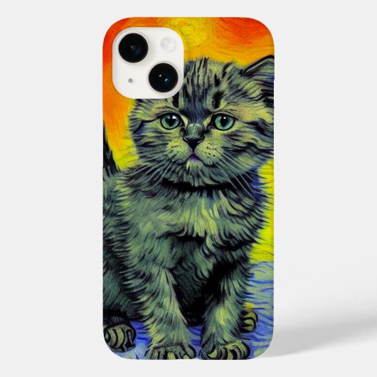 Van Gogh Stijl Kat Zonsondergang Strand Case-Mate iPhone Case (Achterkant)