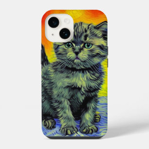Van Gogh Stijl Kat Zonsondergang Strand iPhone 14 Hoesje