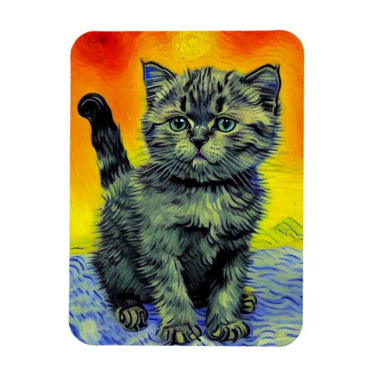 Van Gogh Stijl Kat Zonsondergang Strand Magneet (Verticaal)