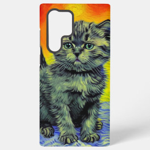 Van Gogh Stijl Kat Zonsondergang Strand Samsung Galaxy Hoesje