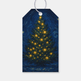 Van Gogh-stijl kerstboom cadeaubijsluiters Cadeaulabel