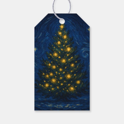 Van Gogh-stijl kerstboom cadeaubijsluiters Cadeaulabel (Voorkant)