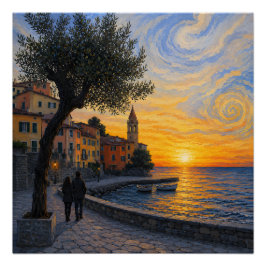 Van Gogh stijl Ligurische zonsondergang – Glanzend Perfect Poster