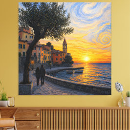 Van Gogh stijl Ligurische zonsondergang – Span can Canvas Afdruk