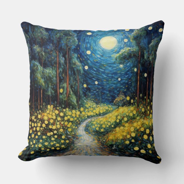 Van Gogh Stijl Maan Pad landschap accent kussen (Voorkant)