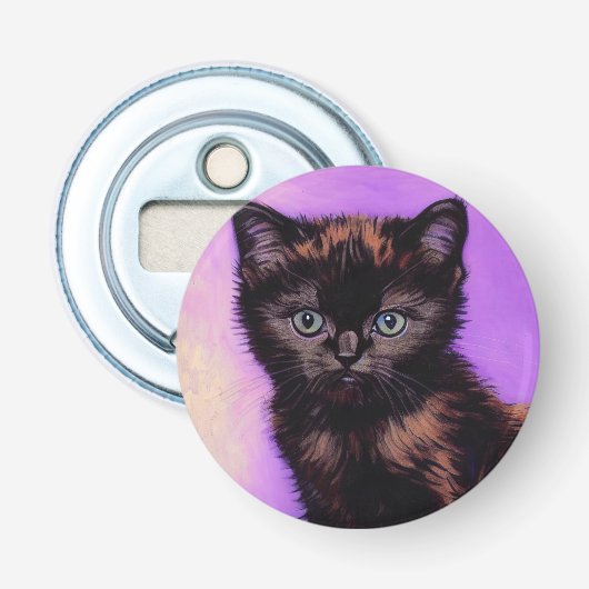 Van Gogh Stijl Paarse kat Button Flesopener (Voorkant)