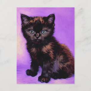 Van Gogh Stijl Paarse kat Feestdagenkaart
